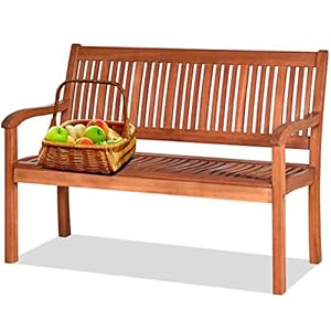 GIANTEX Gartenbank Holz, Holzbank Outdoor Sitzbank Garten 2 Sitzer, Terrassenbank Balkonbank Massiv Akazienholz 360 kg belastbar, Parkbank wetterfest für Terrasse Balkon 126x63x91 cm, Naturholzfarbe