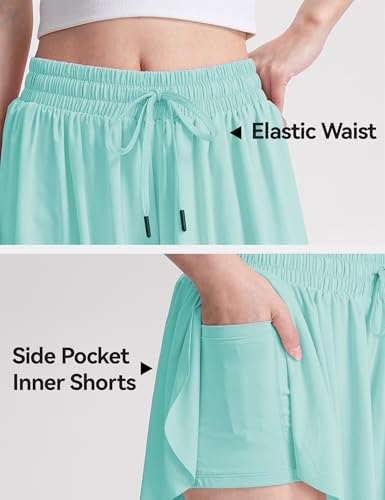 Image of KEREDA Girls Flowy Shorts,Youth /Toddler Butterfly Shorts with Spandex Liner 2-in-1 for Running,Sports,Athletic,Fitness,Tennis