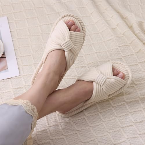 Image of Evshine Summer House Slippers for Women Corduroy Open Toe Indoor Slippers