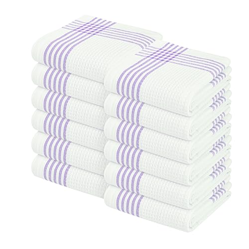 Image of Waffle White & Lavender Kitchen Dish Towels 12 Pack, 100% Cotton, 16 inchx26 inch, Thick Hand Towel for Drying Dishes, Quick Dry Washcloths, Perfect for Bar, Cooking, Serving, Cleaning