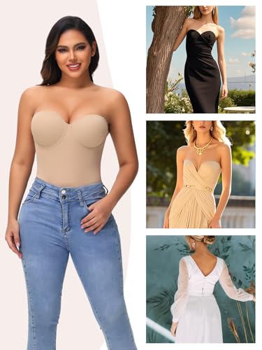 Image of JOYSHAPER Strapless Shapewear Bodysuit for Women Low Back Built-in Bra