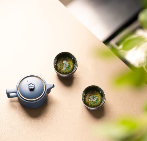 Dragon Phoenix Jianzhan Tenmoku Tea Cups Set, Handcrafts 3D Peacock Glaze Chinese Kungfu Teacups (Peacock) #TOP4