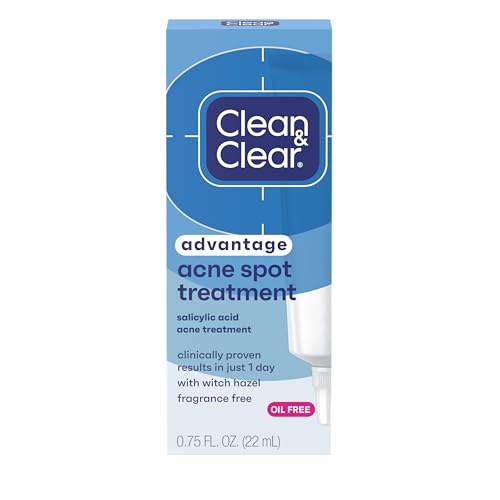 Clean and Clear Advantage Acne Spot Treatment Gel Cream with 2% Salicylic Acid & Witch Hazel, Acne Pimple Medication for Blemish & Blackhead Removal, Fragrance Free, 0.75 fl. oz