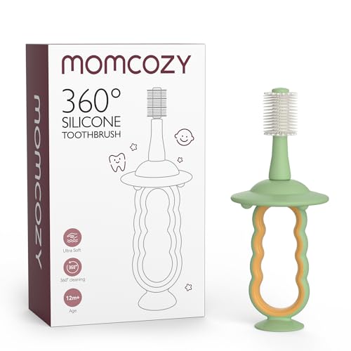 Image of Momcozy Baby Toothbrush, Toddler Toothbrush 1-2, Infant Toothbrush, Baby Toothbrush 6 to 12 Months and up, Oral Cleaner, Baby Tongue Cleaner, Green