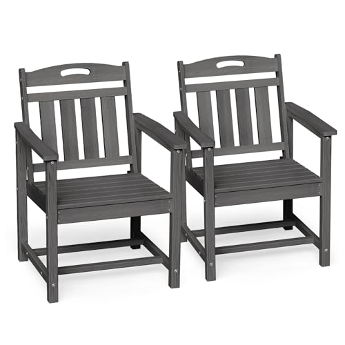 Ciokea HDPE Outdoor Patio Dining Chairs Set of 2, All-Weather Porch Chair with Wide Seat, Durable Outdoor Furniture for Backyard, Garden, Lawn & Poolside, Grey