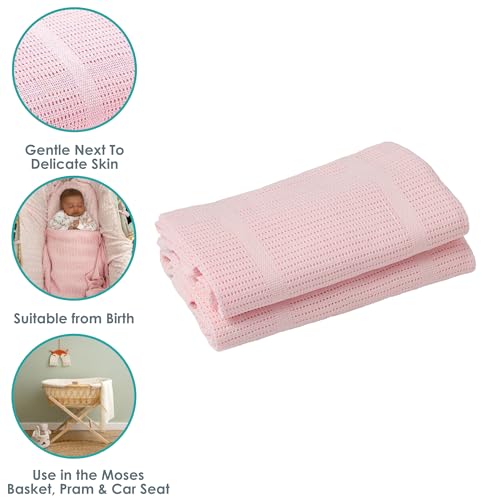 Clair de Lune Soft Cotton Cellular Shawl Baby Pram Blanket Pink 70 x 90 cm