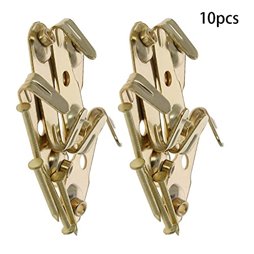 Image of Picture Hangers 0.8mm Thick Picture Hooks with Nails Professional Picture Hanging Kit, for Office Pictures Clock House Decoration Wall Mounting Brass Tone 10pcs