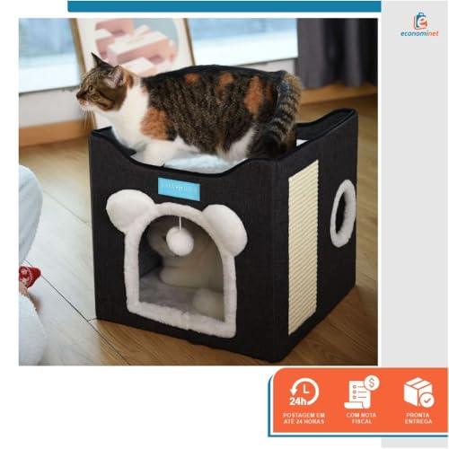 Cama para Gatos com 2 Andares Dobrável 41x35cm Duke e Dixie Marrom (Preto)