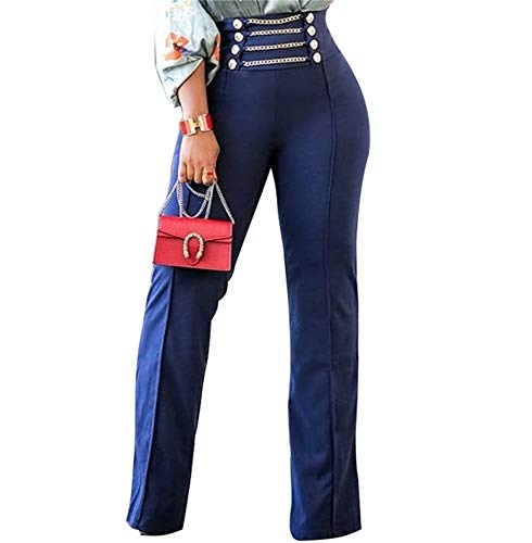 SHINFY Women's Buttons up High Waist Stretchy Straight Wide Leg Pants Trousers