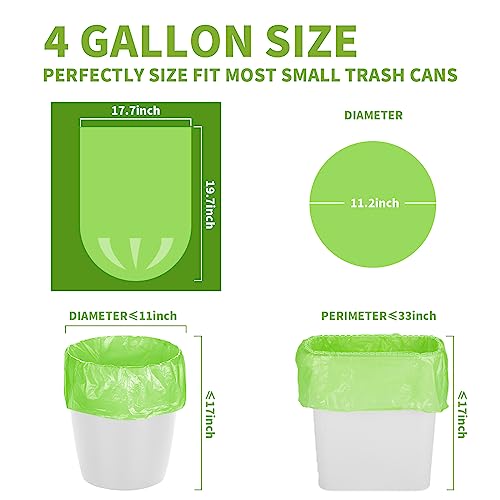 Image of Magesh 105 Count 4 Gallon Small Trash Bags, Green, Transparent, Durable, Leak-Proof, Unscented, Easy to Use, Versatile, Outstanding Customer Service