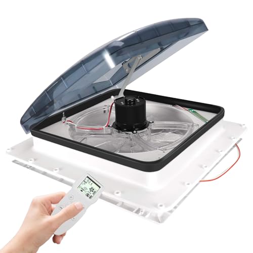 ZEEKYFOR Ventilatore da Tetto per Camper con Telecomando, Ventilatore da 12 V, Ventilatore Reversibile a 10 velocità per Camper e Roulotte, con Sensore Pioggia,40x40cm