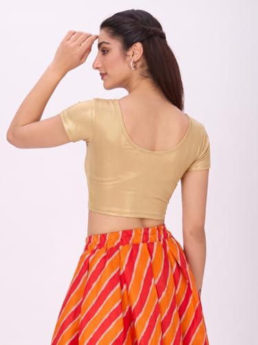 Image of Plus Size Round Neck Stretchable Shimmer Blouse Gold