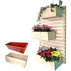 Maceteros Pared Jardin Four season garden Jardín Vertical, Maceteros Decorativos Macetas Colgantes Interior y Exterior de Madera Grande para Pared Desplazables con 3 Pisos 22.9F x 60AN x 92AL (Madera Natural)