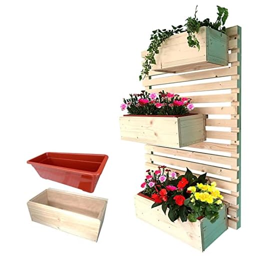 Jardín Vertical, Maceteros Decorativos Macetas Colgantes Interior y Exterior de Madera Grande para Pared Desplazables con 3 Pisos para Terraza Balcón Oficina Tienda 22.9F x 60AN x 92AL