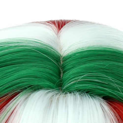 Image of PATTNIUM Girls Green White and Red Bob Wig Kids Christmas Short Straight Wig with Bangs Cosplay Party Synthetic Rose Net Daily Wear Wig