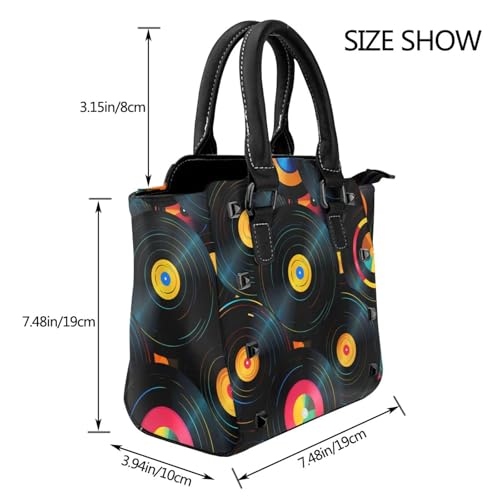 Leather Shoulder Bag for Women, Music Record Studded Purse Vinyl CD Crossbody Handbags Punk Hobo Bag with Adjustable Strap3