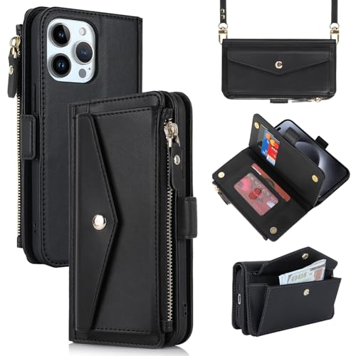 Jaorty Fit for iPhone 15 Pro Case Wallet with Crossbody Lanyard for Women & Men,Zipper Purse Coin Pocket Phone Case with Card Holder,iPhone 15 Pro PU Leather Case 6.1inch,Black by Jaorty - Used condition - US$6.12