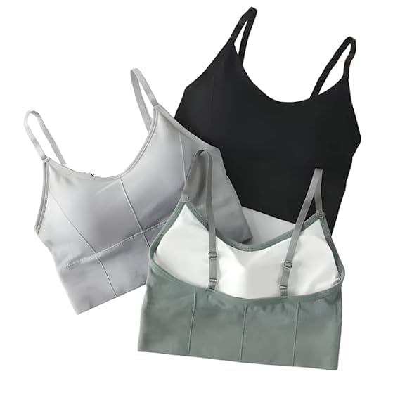 Women's Sports Padded Bra Assorted Colours, Adjustable Straps, Stretchy Fabric, Set of 3-picture-34