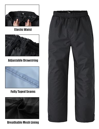 Ubon Men's Black Waterproof Rain Pants, Packable Golf Hiking Pants4