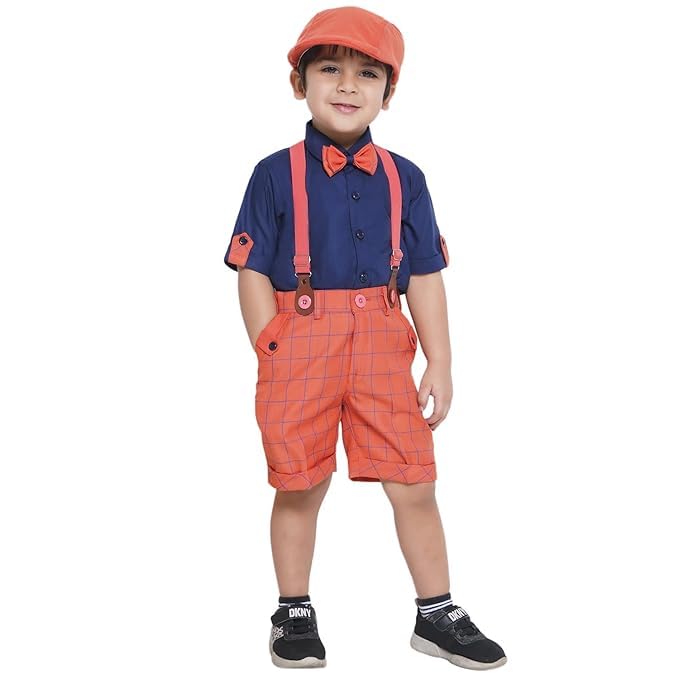 Image of AJ DEZINES Kids Casual Wear Clothing Cotton Shirt Short Set For Boys