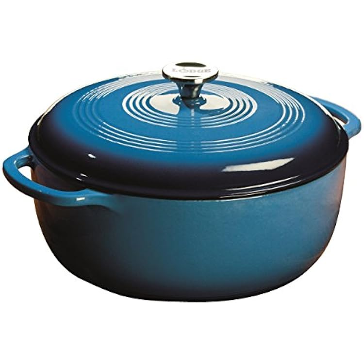 Lodge Essential Enamel Cast Iron Dutch Oven with Lid - Oven-Safe Enamel Cookware up to 500 F - Heat-Retaining Braising & Roasting Pot - Non-Toxic Cookware - 7.5 Quart, Carribean Blue
