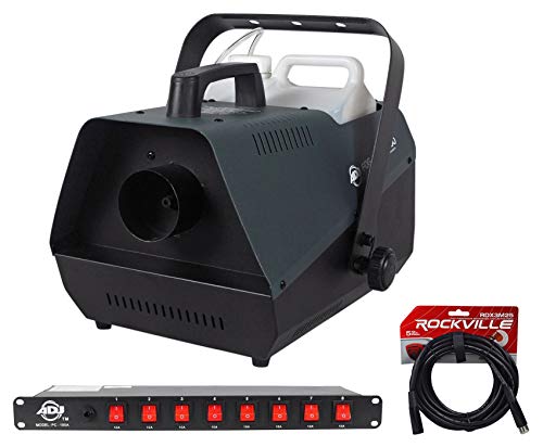 American DJ Fog Fury 3000 Watt High Output DMX Fog Machine with Wired Remote Bundle with PC-100A 8-Switch Power Strip Source & Rockville RDX3M25 DMX Lighting Cable (3 Items)