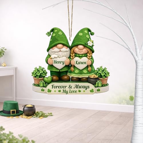 Personalized Growing Old Together Gnome 2D Flat Ornament St Patrick Shamrock Couple Keepsake Irish Holiday Tree Hanging Decoration Gifts for Couples Newlyweds Gift 3