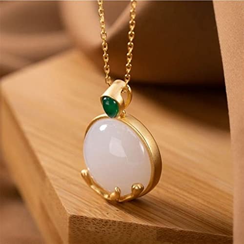Collier jade de Hétien blanc naturel rond pendentif anti-ternissement en argent