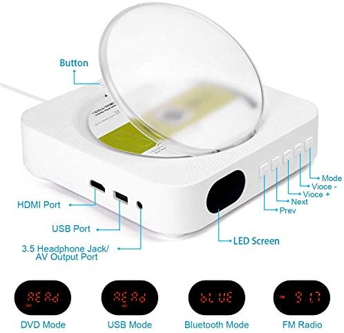Hathcack Bluetooth Portable CD|DVD Multifunction Player - Pulling-Switch Wall Mountable TV|Music Player with HDMI Built-in HiFi Speakers and Remote Control & LCD Display 2 413SabbbjNL. AC