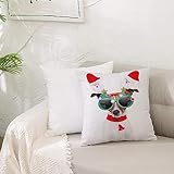  Decorativo Fodera per Cuscino in Poliestere 50x50 cm,Natale divertente cucciolo Jack Russel cane con occhiali da sole esilaranti ,Federe Cuscino Quadrato per Divano Casa Soggiorno Decorazione Interna