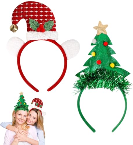 SHIFANQI 2 Stück Haarreif Weihnachten Elf Weihnachtsmütze Kopfschmuck Weihnachten Stirnbänder Weihnachten-Party-Hüte Kostüm Rentier Santa Stirnbänder für Erwachsene & kinder