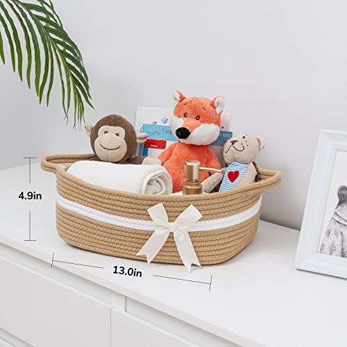 CHICVITA Small Woven Rope Gift Basket, Baby Nursery Storage Baskets for Towels, Snacks, Toys, Diapers, Rectangle Shelf Baskets for Bathroom, Cute Brown Basket, 13 x 9.8 x 5 inches - Thumbnail 6