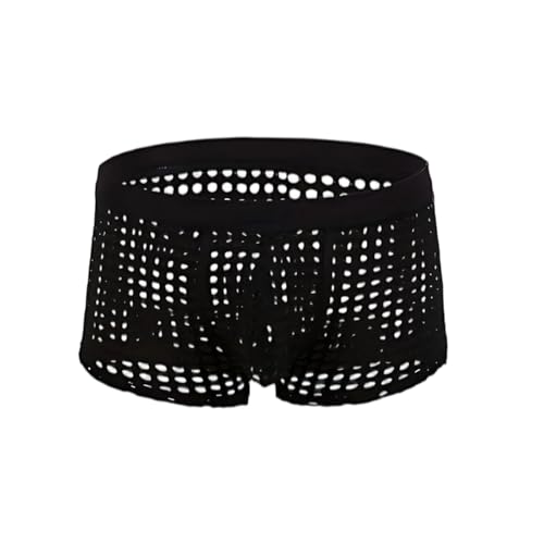 Men's Fishnet Hollow Out Boxer Briefs, Night Club Party Erotic Underwear Comfy Breathable Fashion Panties Black