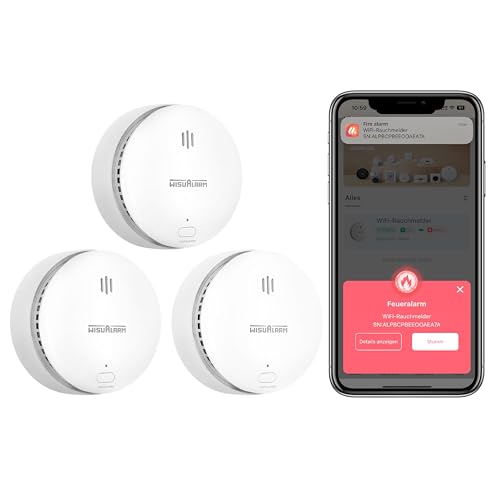 Wisualarm Rauchmelder WLAN, Rauchmelder Smart kompatibel mit Wisualarm App, Feuermelder WiFi TÜV-Zertifiziert nach EN 14604 (WLAN 3 Stück)