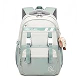 Mochila Espaçosa de Duas Cores para Mulheres, Estudantes, Cabe Notebook de 15,6 Polegadas (verde)