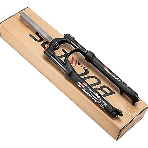 BUCKLOS MTB Federgabel 26/27,5/29 Zoll, Rebound Anpassung 1-1/8 Mountainbike Gabel QR 9 mm Reise 120 mm Fahrradgabel, 28,6 mm gerades Rohr, manuelle Verriegelung, ultraleichte Aluminium-Legierung Cover