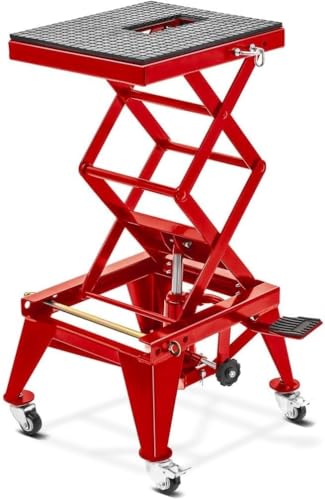 Cruizer - Cavalletto centrale idraulico alza moto cross trial enduro in metallo di colore rosso per manutenzione, con ruote, portata massima 135 kg