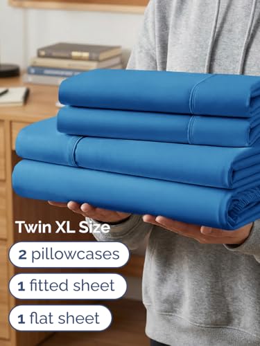 Image of Extra Deep Twin XL Sheet Set - 4 Piece Breathable & Cooling - Royal Blue | Hotel Luxury Bed Sheets Set, Easy & Secure Fit, Ultra-Soft, Wrinkle & Fade Free, Comfy Sheets Set with Extra Deep Pockets