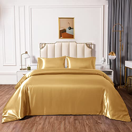 Yuhx 2 Pieces Satin Duvet Cover Set,Twin Size Silky Satin Bedding Sets Gold Duvet Cover With Zipper Closure,1 Duvet Cover + 1 Pillowcase(Twin,Gold ) #TOP1