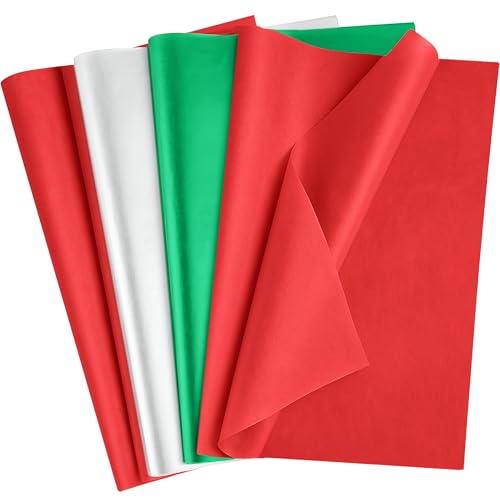OHOME Christmas Tissue Paper - 100 Sheets 20'x14' Red Green White Wrapping Paper | Christmas Decorations Decor for Gift Bags Boxes - Xmas Navidad Holiday Party Favors Supplies