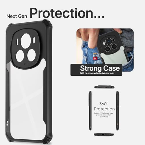 Image of Pikkme Crystal Clear Transparent Back Cover | Ultra Hyrbid | Full Camera Protection | Raised Edge | Bumper Case for Honor Magic 6 Pro 5G (Black)