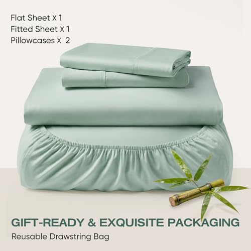 Image of TWK Real 100% Viscose Derived from Bamboo Sheets Set Full Size for RV Camper, Cooling & Silky Soft for Hot Sleeper, Luxury with Breathable Fabric, 18 inch Deep Pocket with Corner Straps (Sea Glass, Full)