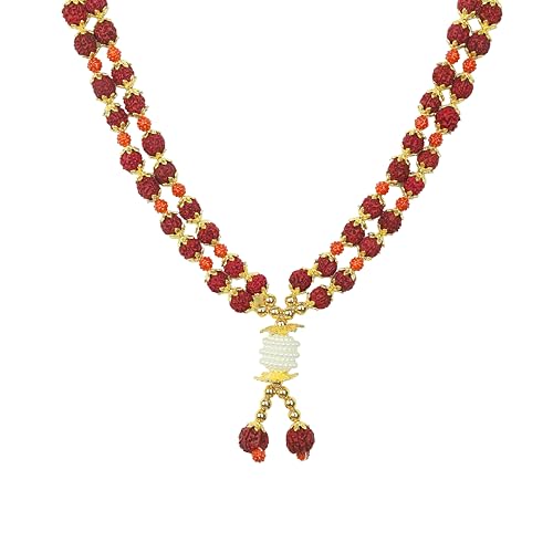 Artificial Mala Rudraksha Beaded Mala Ribbon Garland Large Mala for Idol-Mala for God Statues Pooja Sringar Articles Ornament Indian Traditional Festival New year Decorations(Size-9)(Brown,Golden)
