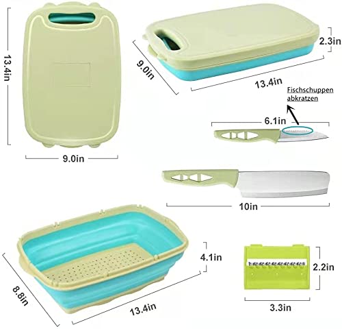 Buyone Collapsible Cutting Board, Foldable Chopping With Colander, 9-In-1 Multi Kitchen Vegetable Washing Basket Silicone Dish Tub For Camping, Picnic, Bbq, Kitchen-Green, Lsbl1T, One Size #TOP3
