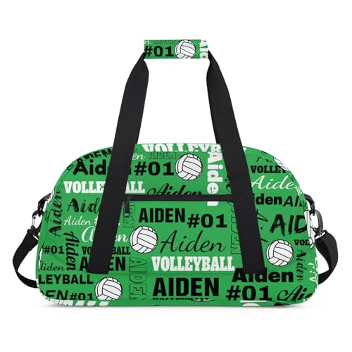 Personalized Name Volleyball Duffle Bags Custom Number Sport Ball Sports Gym Bag Weekender Overnight Training Bag, Green