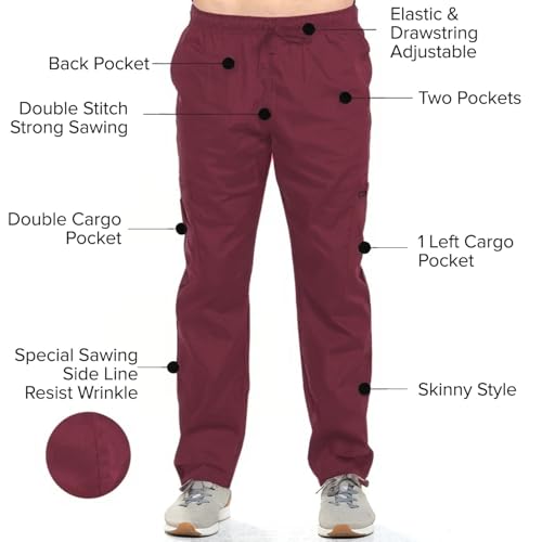 Dagacci Medical Uniform Womens and Mens Scrub Set Unisex Medical Scrub Shirt Top and Pant, Burgundy, X-Small,