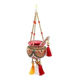 Laddu Gopal Kalash Dahi Handi Hanging Matki Pot Artificial Plastic Traditional Handmade Krishna Matki Pearl Beads Bansuri Stone Work Hanging Pooja Home Decor Janmashtami Festival (Kalash Size:-3')
