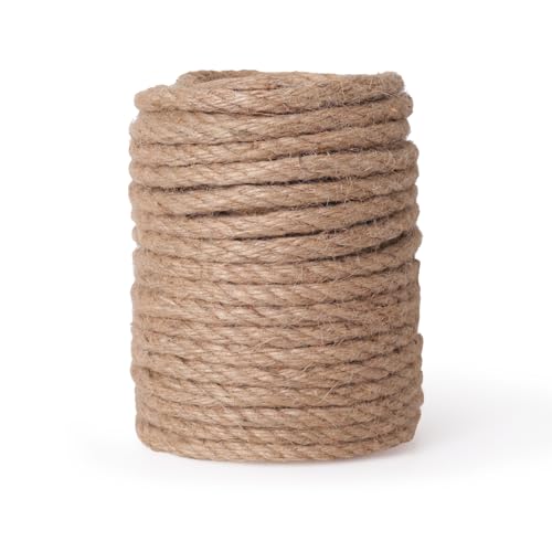 50ft Natural Hemp Rope, 1/2inch Twisted Manila Jute, Ideal for Tug of War, Crafts, Porch Swing, Decor, Railing, Docks, Landscaping