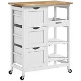 HOMCOM Carro de Cocina con Ruedas Tablero de Madera 67x37x85,5 cm Blanco