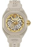 Diese hochwertige Uhr hat ein Beige Kunststoffl Band ( 20 cm Länge und 24 mm Breite) mit einer Faltschließe